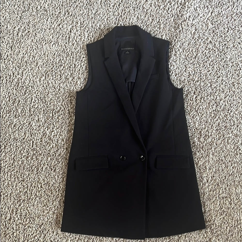 Banana Republic Black Double-Breasted Sleeveless Blazer Vest